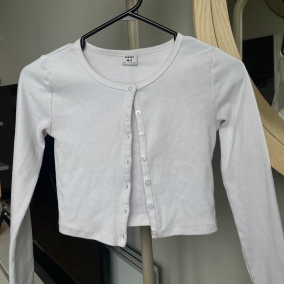 Aritzia/Sunday Best Button Up White Cardigan Top - Picture 1 of 2